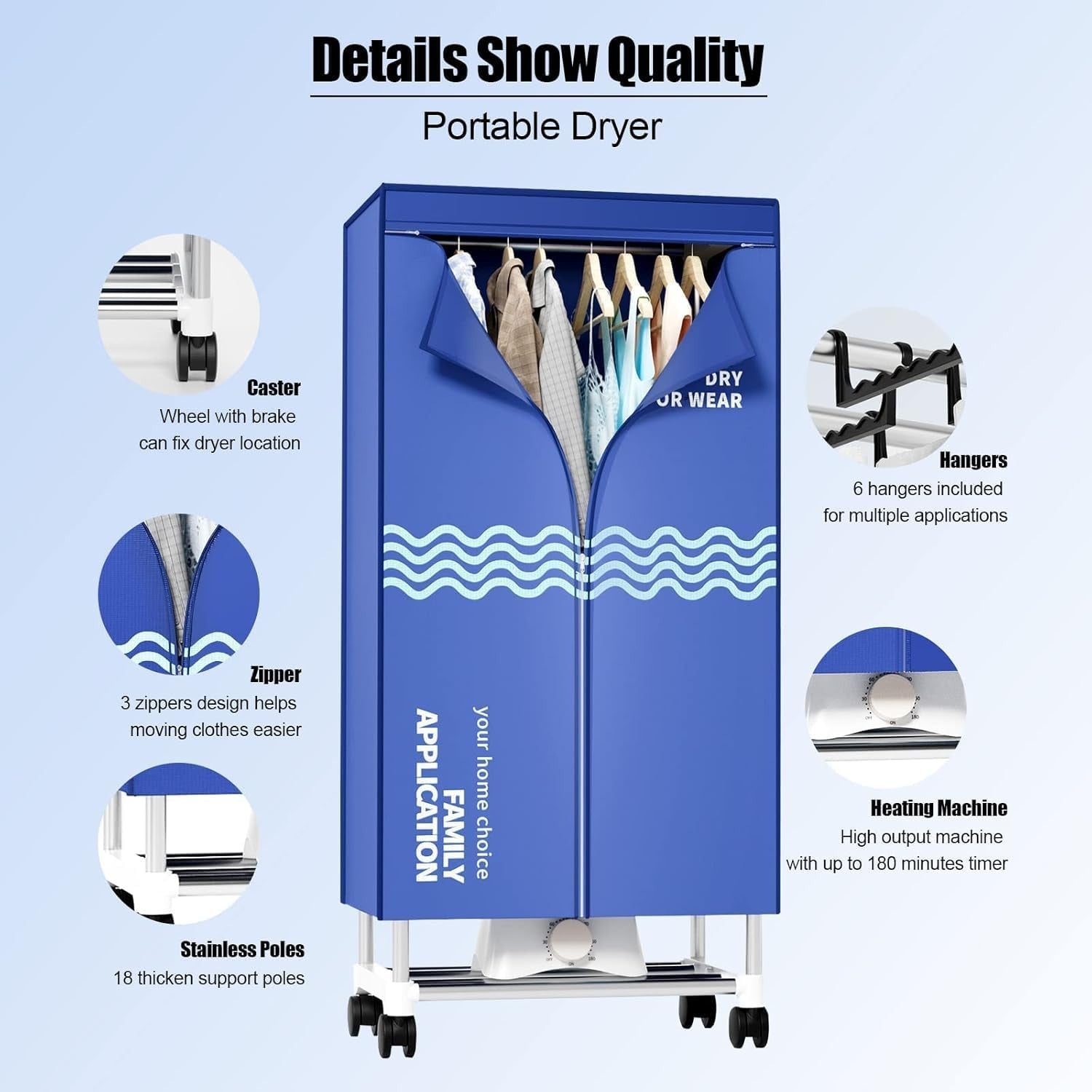 Portable Clothes Dryer Cabinet Electric Drying Wardrobe 15kg Timer