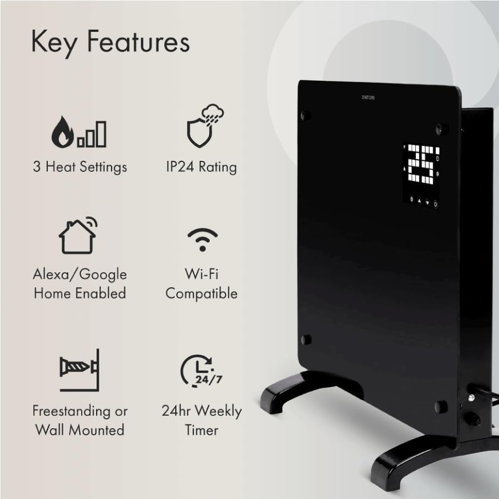 Smart WiFi Electric Panel Heater 2000W | Alexa Control, Timer, IP24