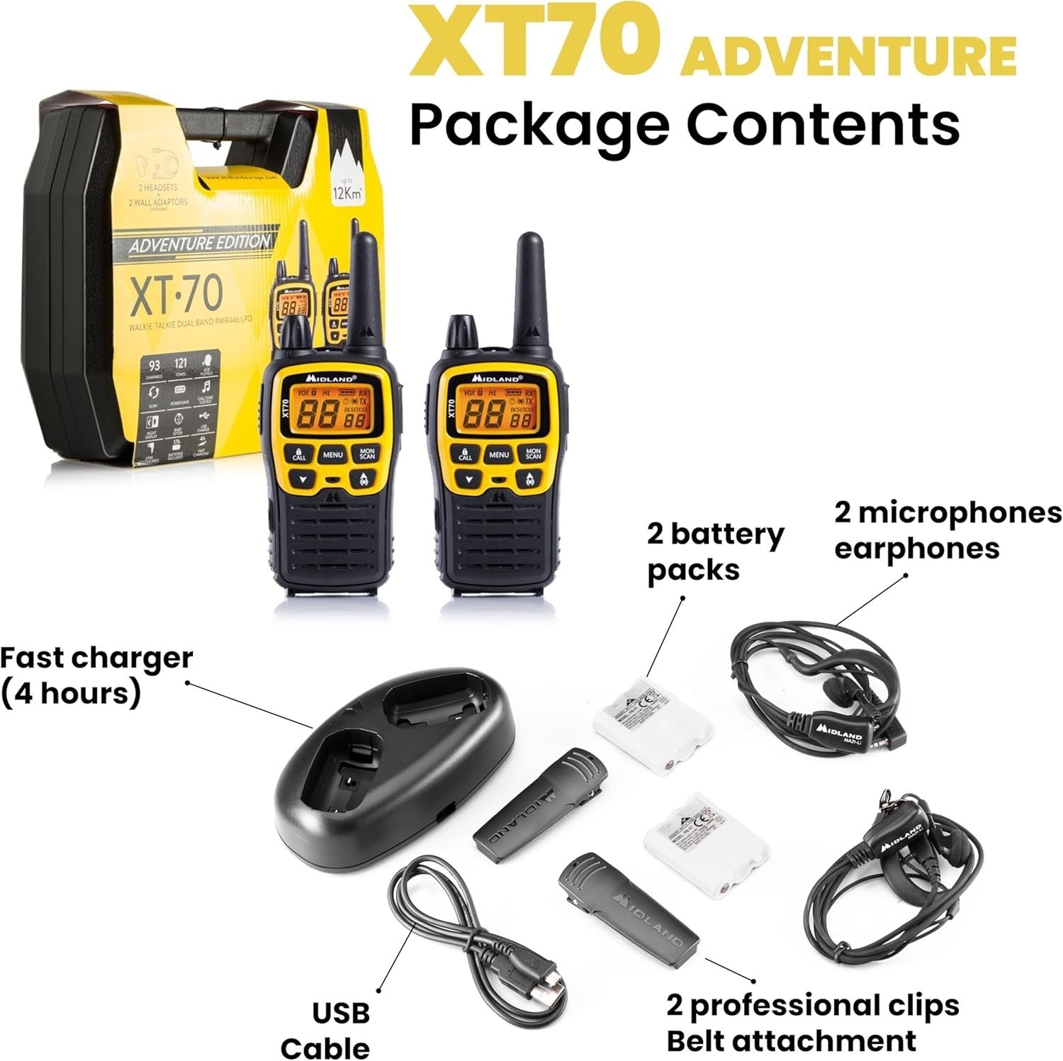 Long Range Walkie Talkies Adventure Kit 12km VOX Headset Case Set