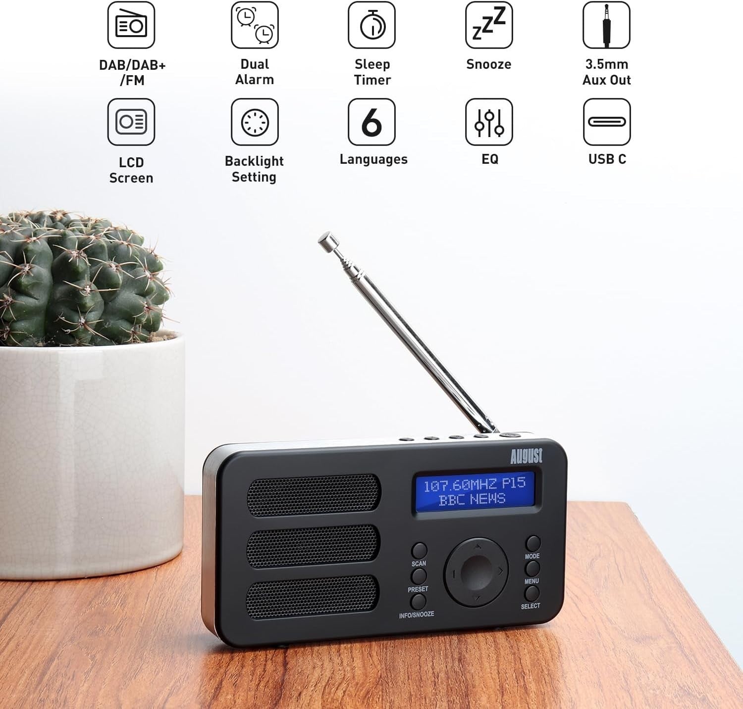 Portable DAB/DAB+/FM Digital Radio with Alarm, AUX & Rechargeable Battery