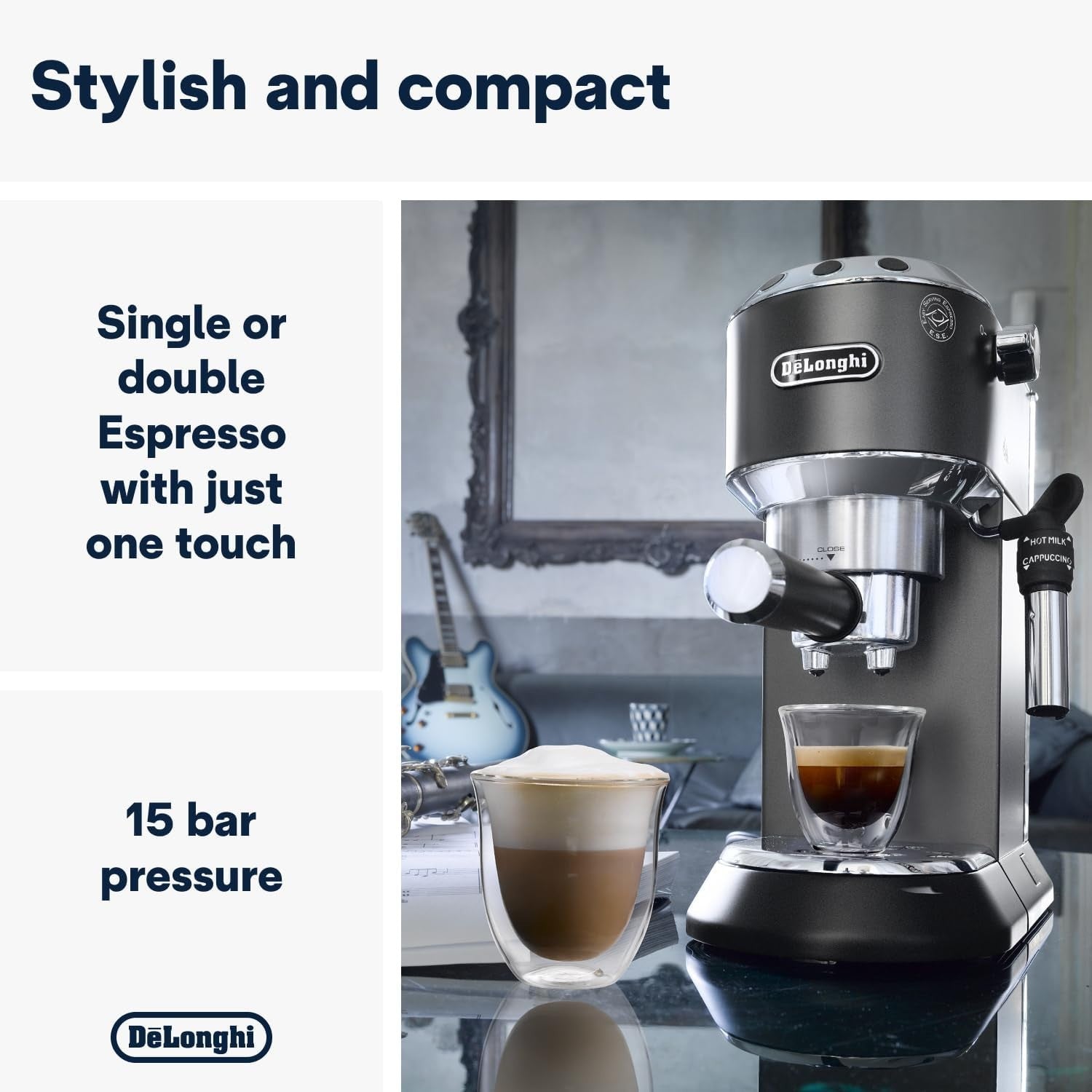 Compact Espresso & Cappuccino Coffee Machine | 15 Bar Pressure