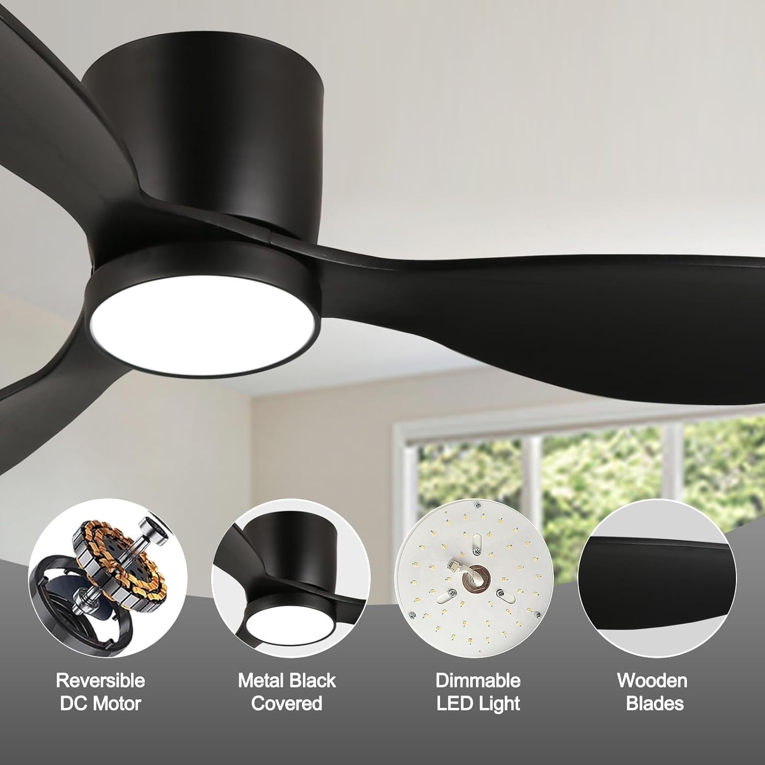 132cm Flush Mount Ceiling Fan LED Light App Remote Dimmable