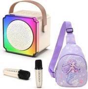 Cream Kids Karaoke Machine with 2 Mics LED Bluetooth Speaker