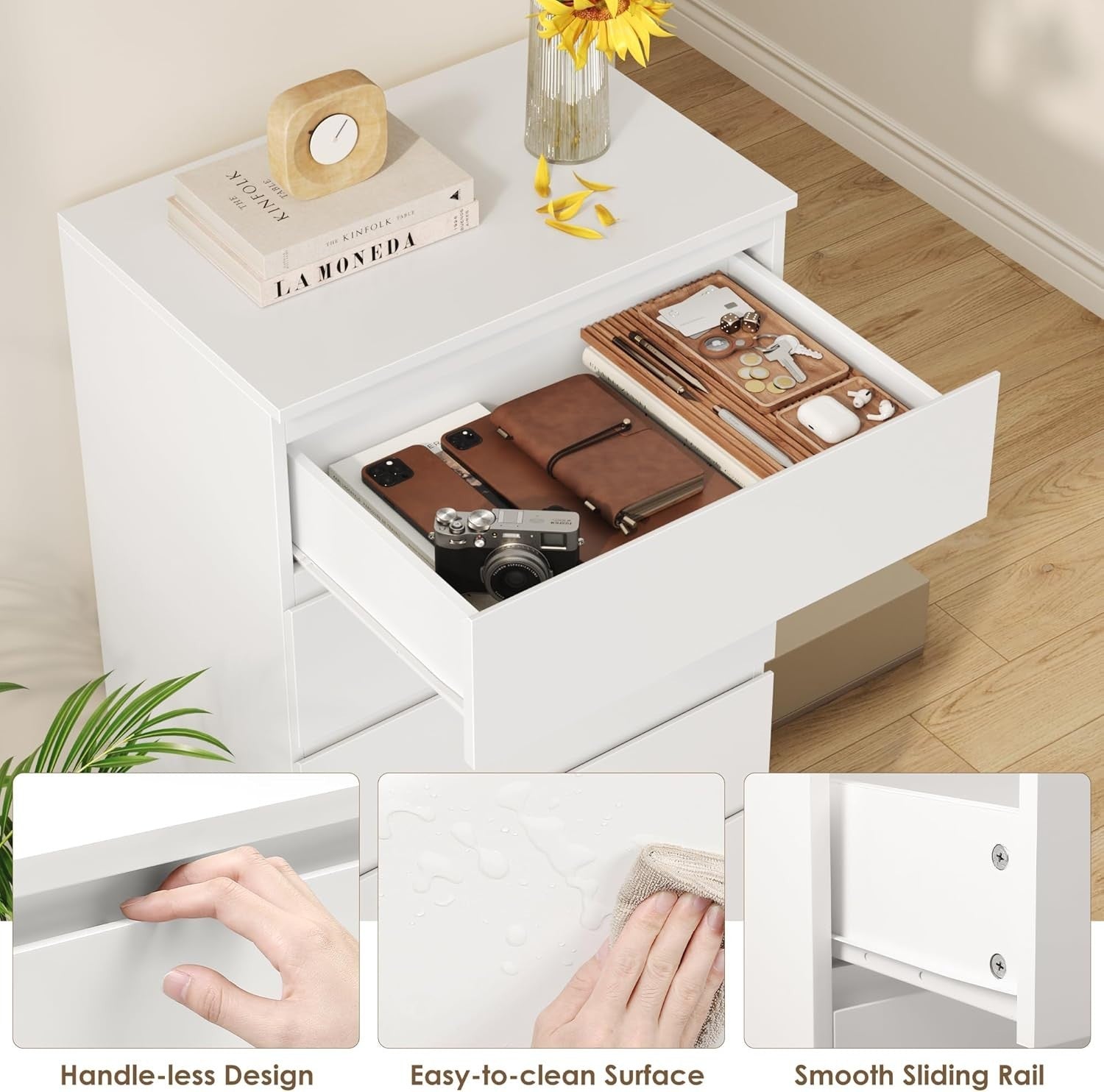 6-Drawer White Chest Storage Cabinet 119cm Tall Bedroom Dresser Organizer
