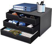 PU Leather Desk Organizer with 3 Drawers – Office & Home Storage Box