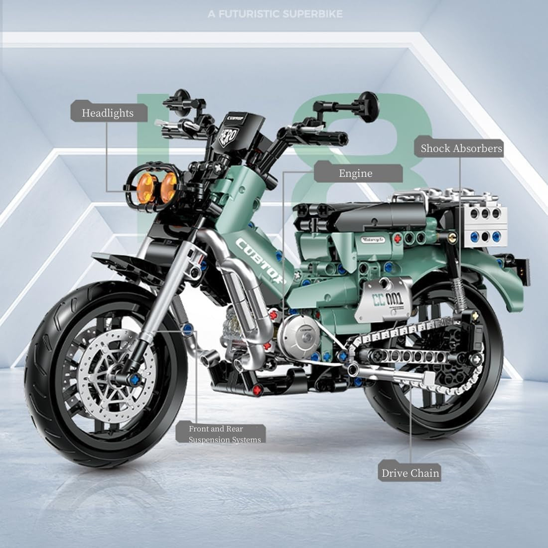 Highly Detailed 628-Piece Motorcycle Building Kit - Realistic Model for Adults &