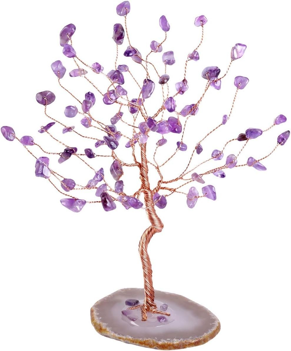 Amethyst Gemstone Money Tree Crystal Healing Decor Willow Style Gift Ornament