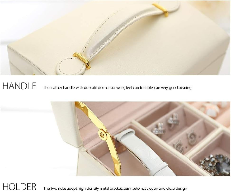 Portable PU Leather Jewelry Chest with Mirror Lock 3 Layer Organizer Case
