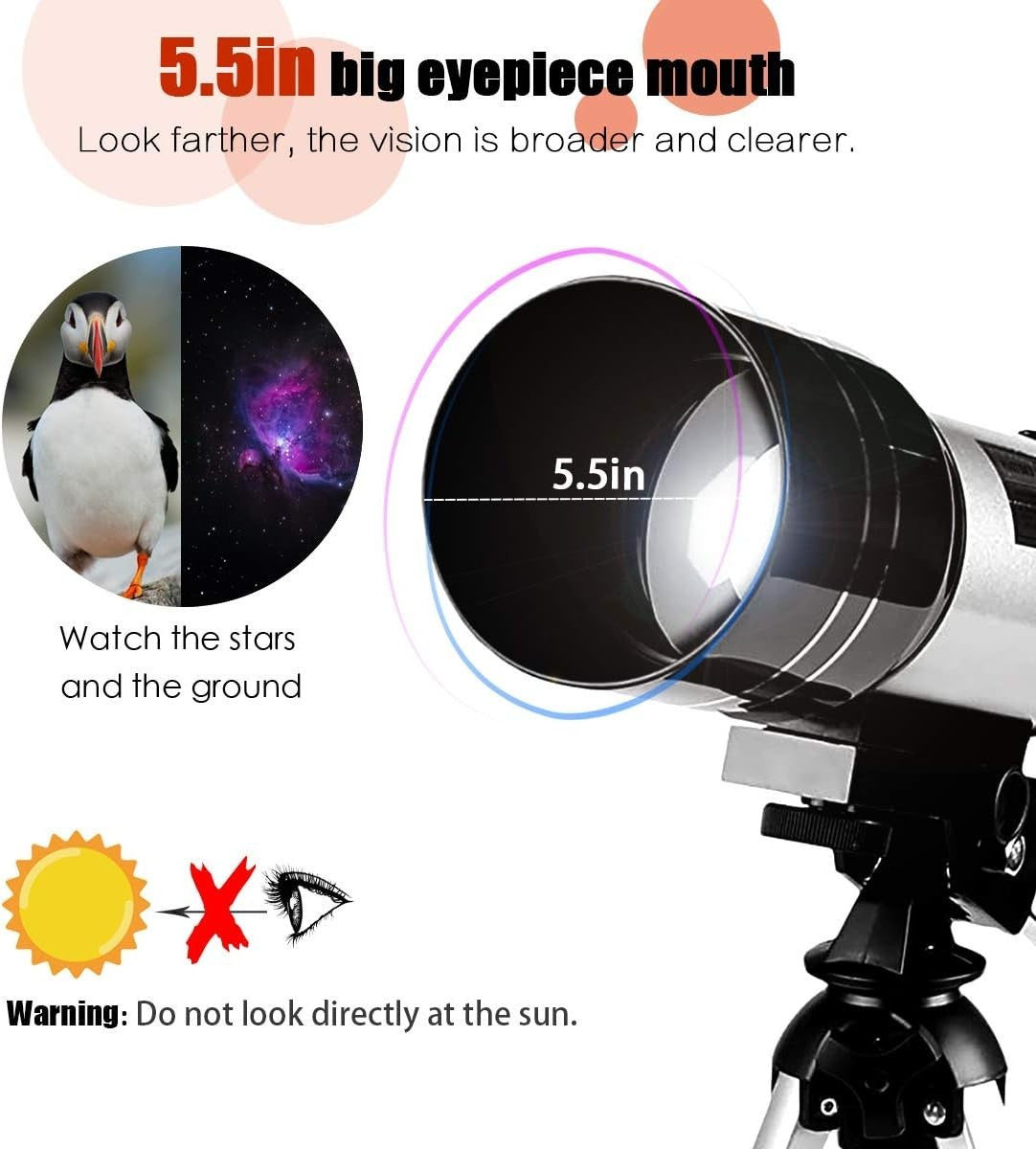 70mm Kids Refractor Telescope 150X Portable White Tripod Set Beginners