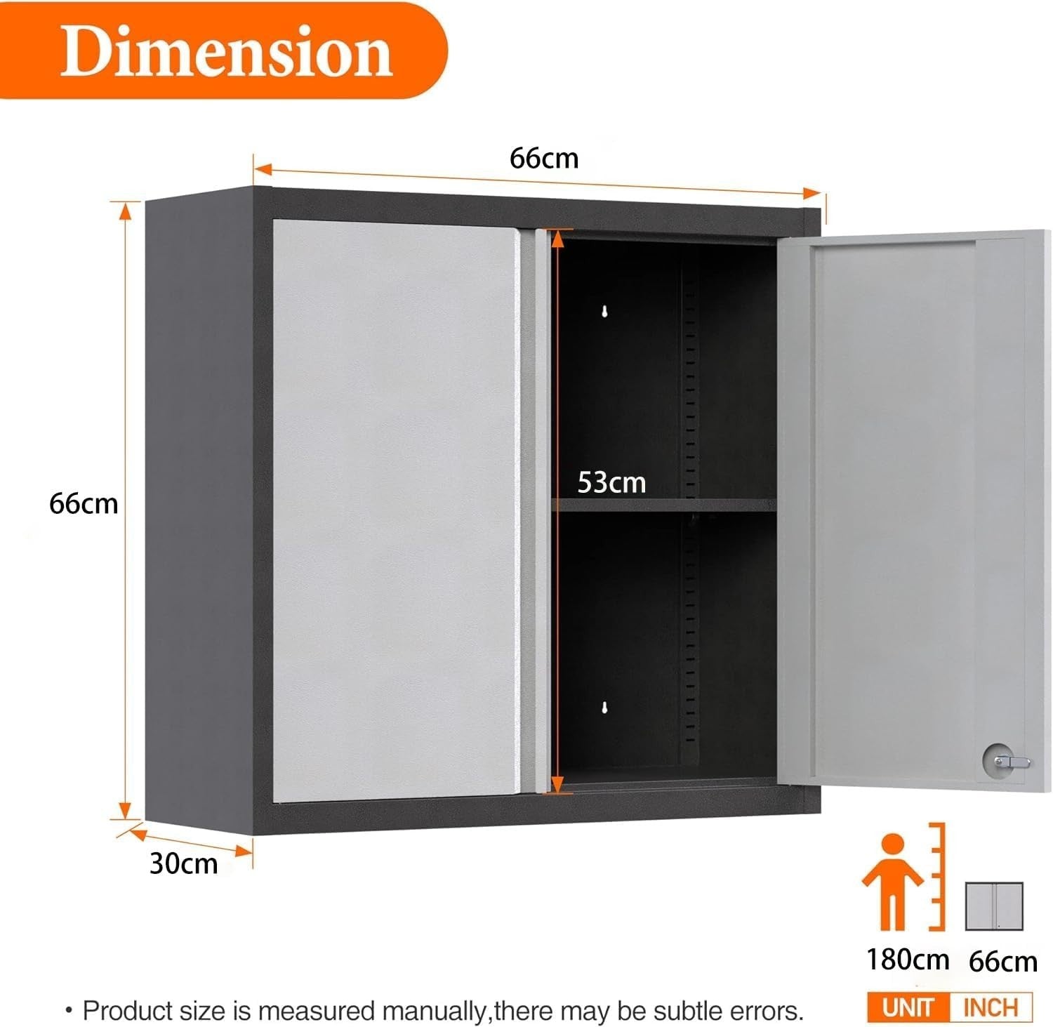 Metal Wall Cabinet 66x66x30cm Garage Storage, Lockable, Adjustable Shelf