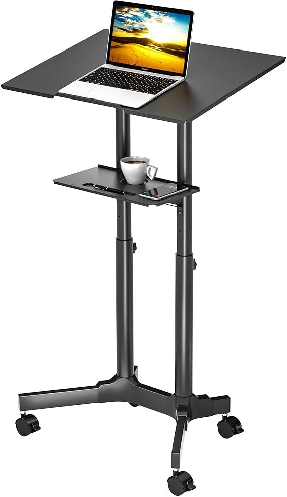 Adjustable Mobile Laptop Desk Rolling Standing Workstation Height Adjustable
