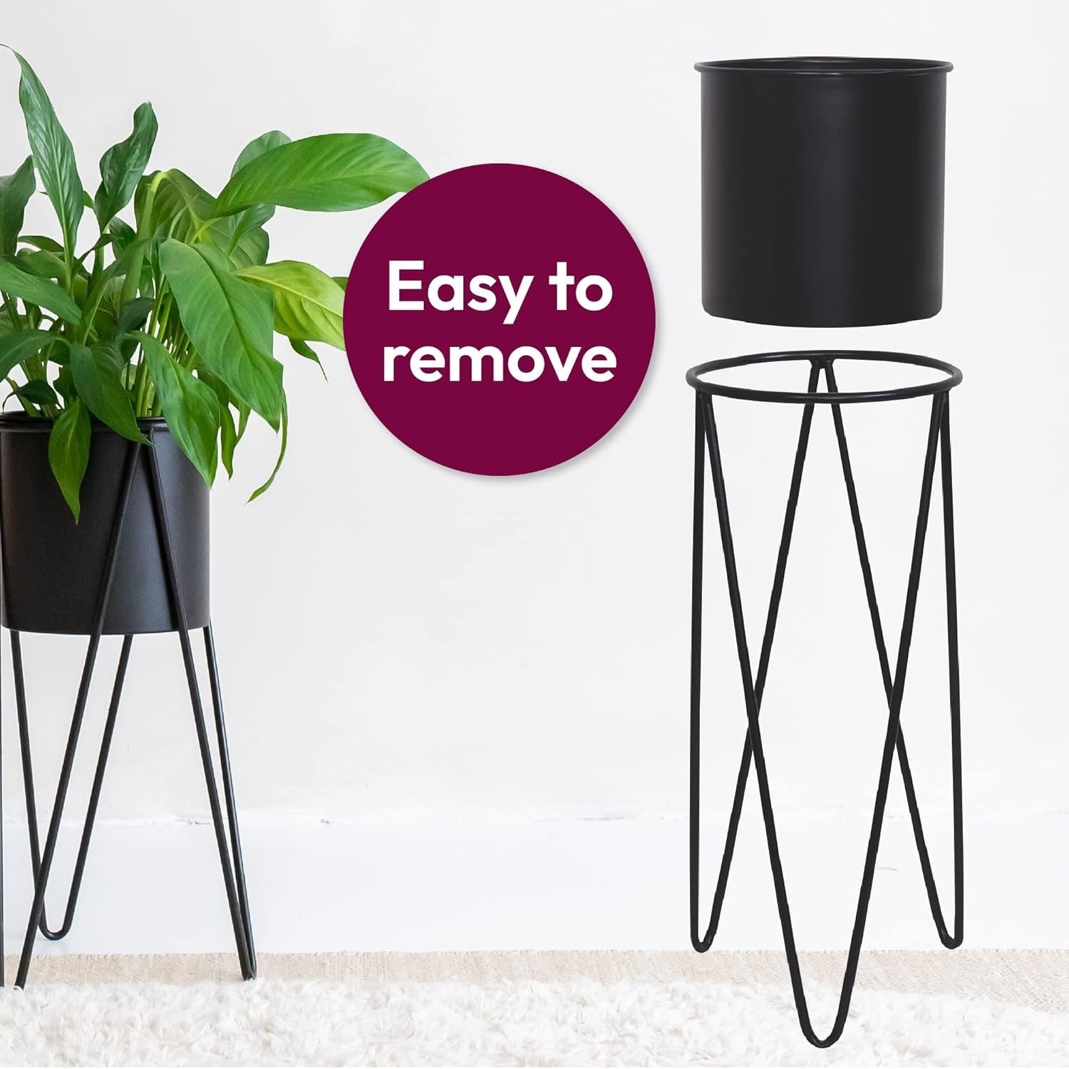 Set of 2 Tall Metal Plant Stands, Black Indoor Flower Pots with Legs for Home &