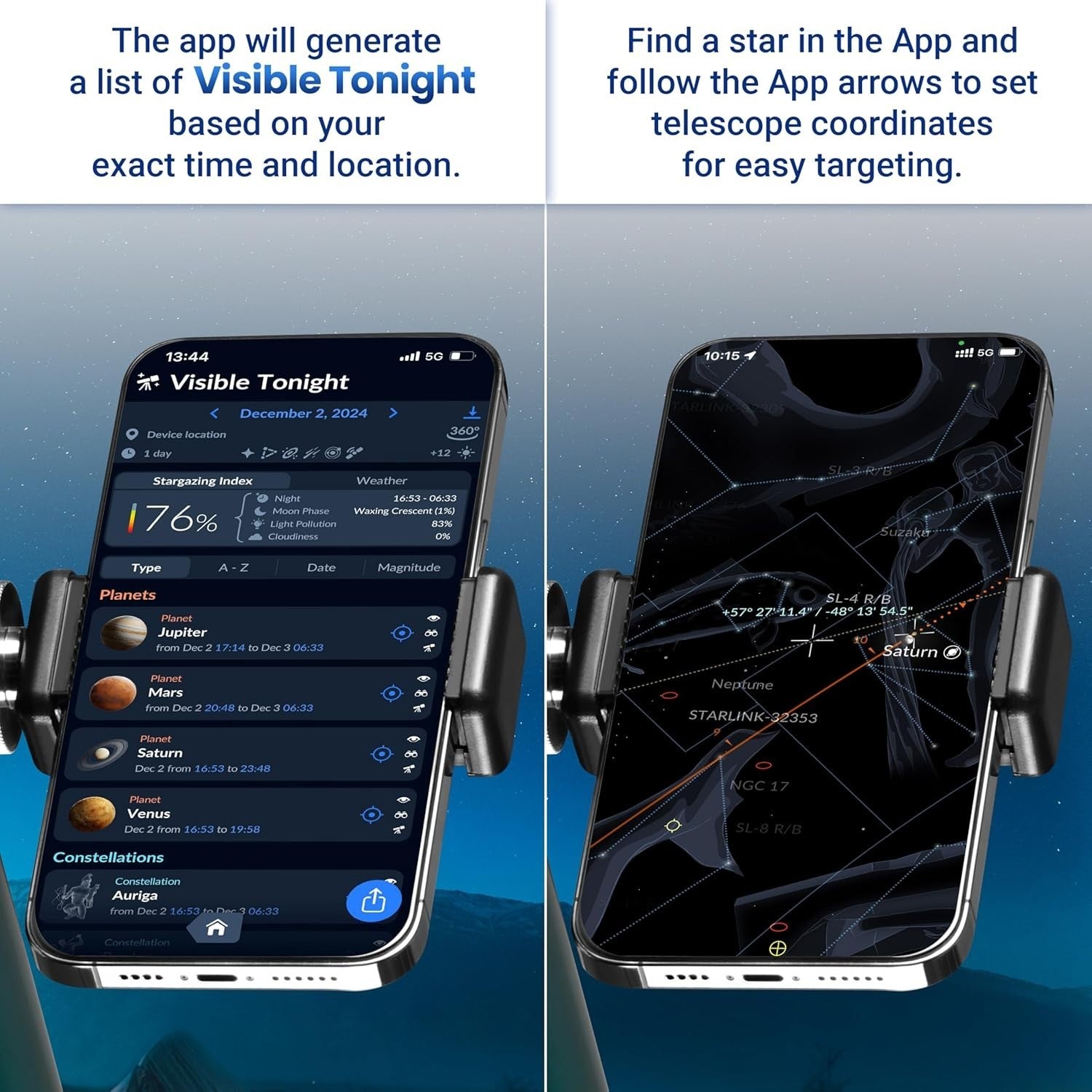 Telescope for Astronomy with Smartphone Adapter & Adjustable Tripod