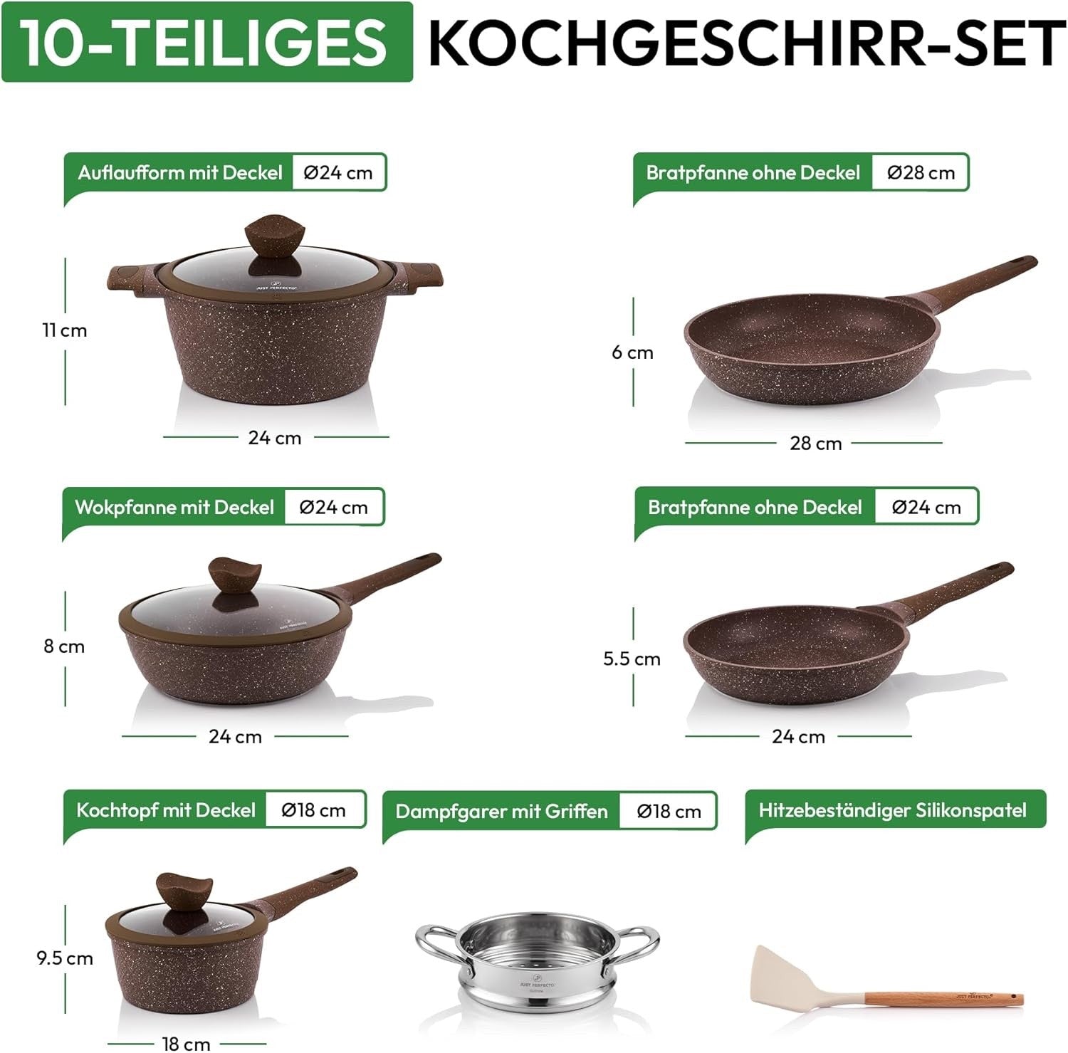14pcs Brown Granite Non Stick Cookware Set Induction Safe Pot and Pans with Lid