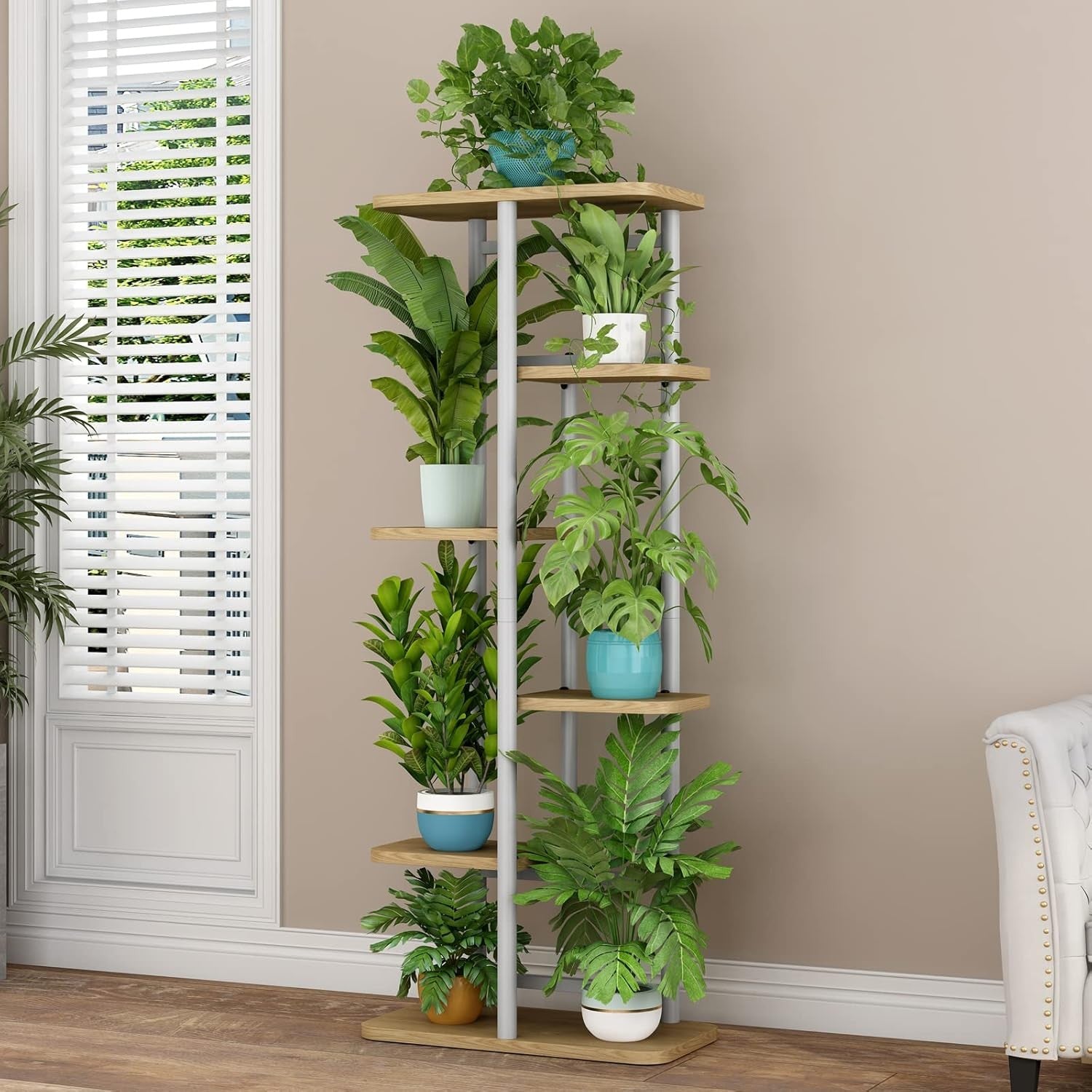 6 Tier Metal Plant Stand Indoor 7 Pot Flower Rack Corner Display Shelf for Home