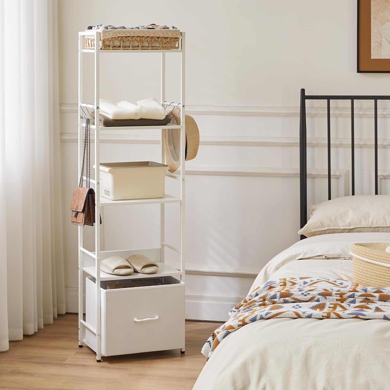 5 Tier Ladder Shelf Bookcase With Drawer Space Saving Steel Frame White