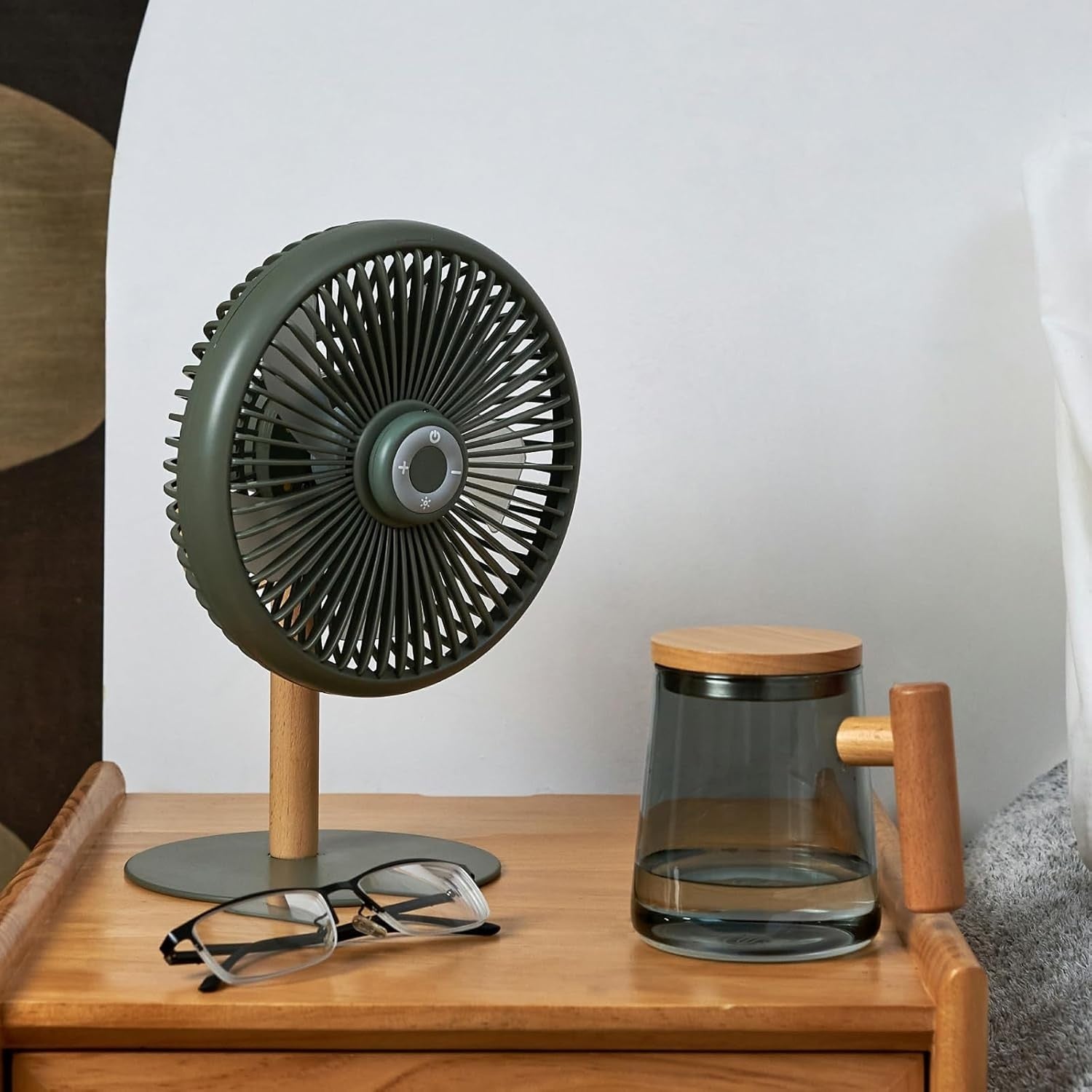 Portable Desk Fan 2-in-1 Rechargeable USB Remote Control Quiet Cooling LED Navy