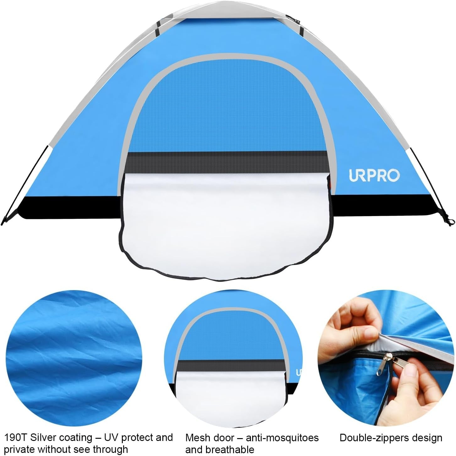 Blue 3-Person Portable Camping Tent – Lightweight Hiking Dome Tent