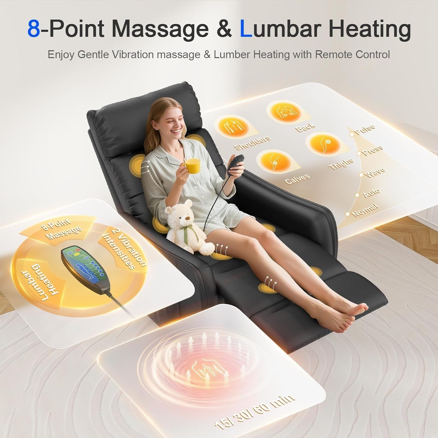 Black Power Lift Recliner Chair Elderly Massage Heat Remote Controls Footrest
