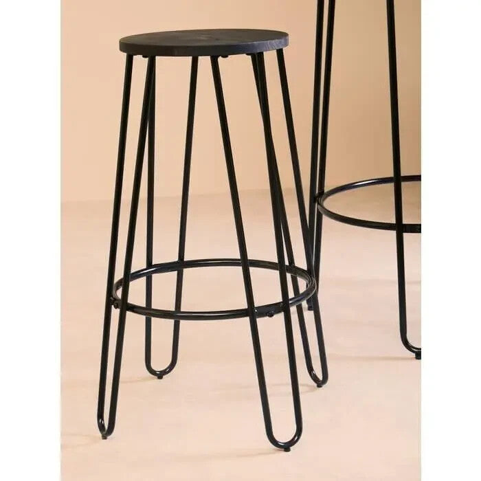 3Pc Bar Table and Stool Set Industrial Elm Wood Metal Pub Dining Set