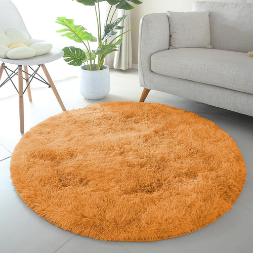 Round Shaggy Rugs Set 2pcs 120x120cm Ochre Super Soft Non Slip Thick Pile