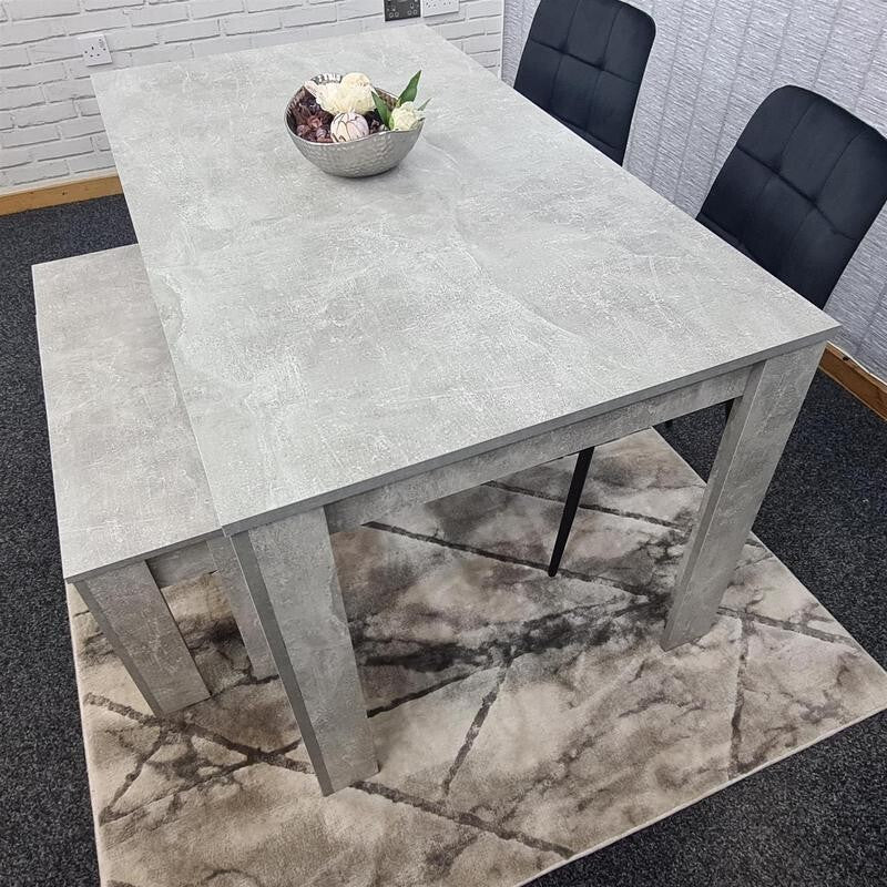 Modern Grey Dining Table Set with 2 Chairs & Bench – MDF Kitchen Set