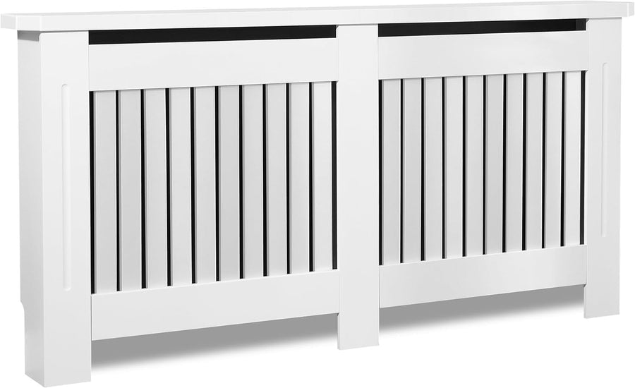 Extra Large White Radiator Cover | Modern MDF Slatted Heater Cabinet with Shelf