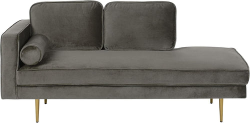 Modern Grey Velvet Chaise Lounge with Gold Legs | Compact, Stylish Comfort