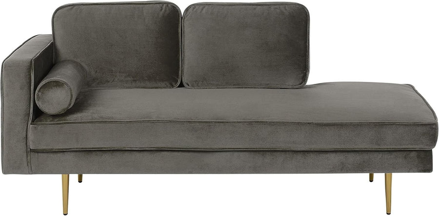 Modern Grey Velvet Chaise Lounge with Gold Legs | Compact, Stylish Comfort