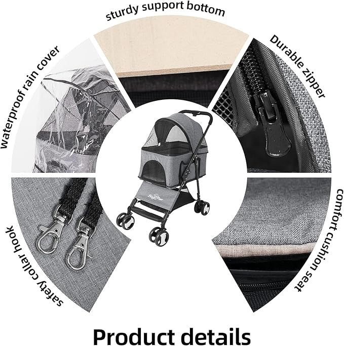 Pet Stroller Foldable Dog Cat Pram 4 Wheel Travel Pushchair 20kg