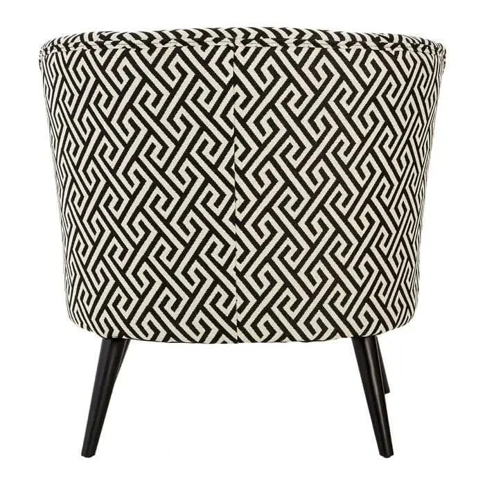 Greek Key Black Beige Accent Armchair | Round Jacquard Lounge Chair