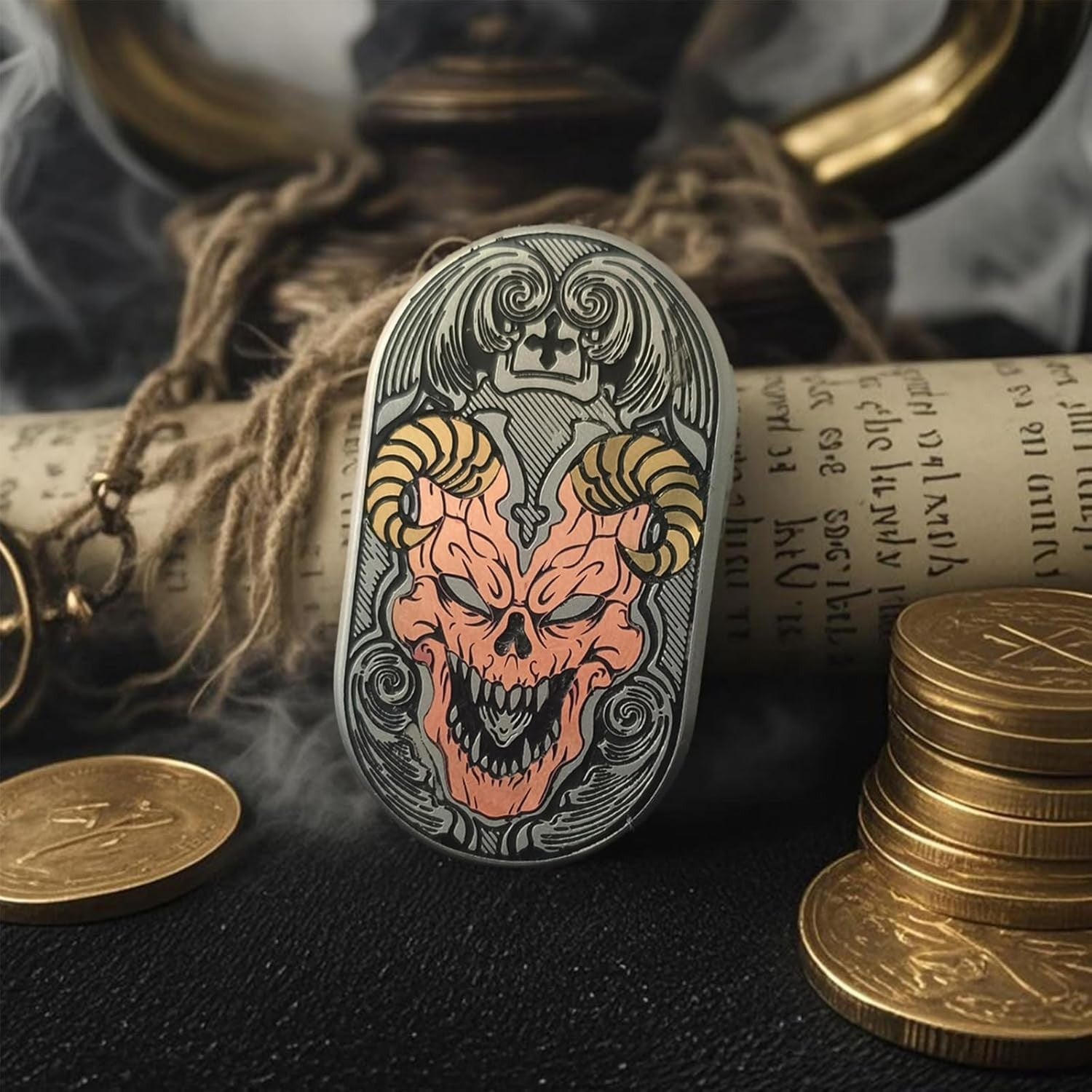 Stainless Steel Devil Fidget Slider Ratchet Clicker Stress EDC
