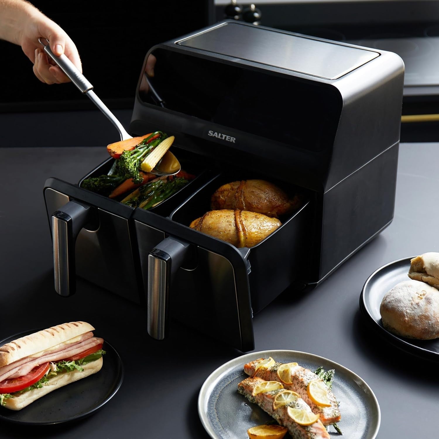 Dual Air Fryer 7.6L | Sync & Match, 10 Functions, LED Touch, Low-Oil, 1700W