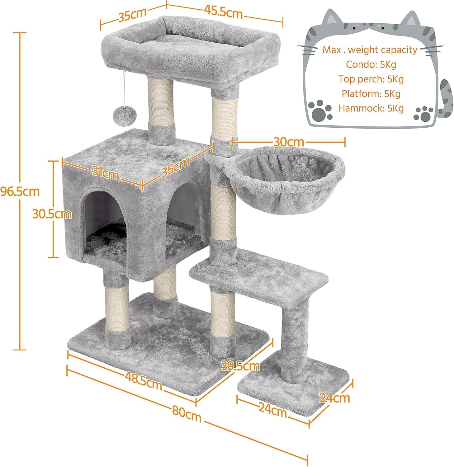 Cat Tree Tower 96cm With Large Perch Condo Scratching Posts Indoor
