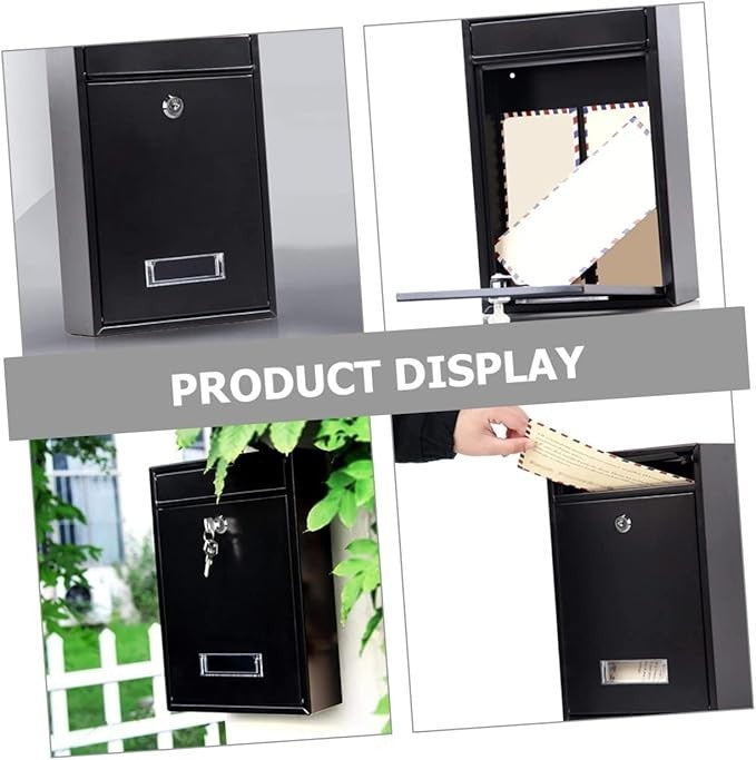 Wall Mounted Iron Mailbox Black – Secure Outdoor Post Box for Letters Newspapers