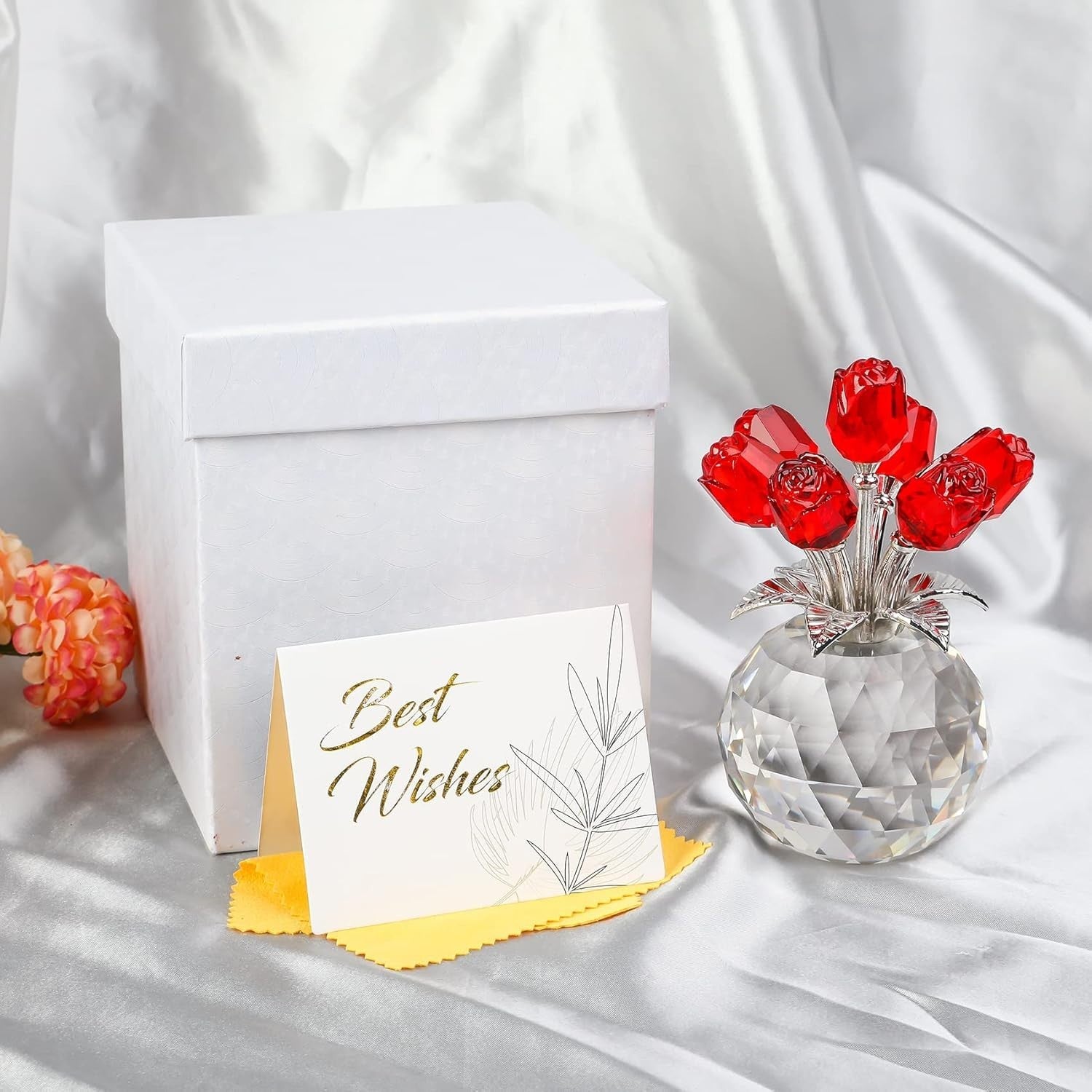 Red Crystal Rose Bouquet Ornament Gift for Women Birthday Valentine Anniversary