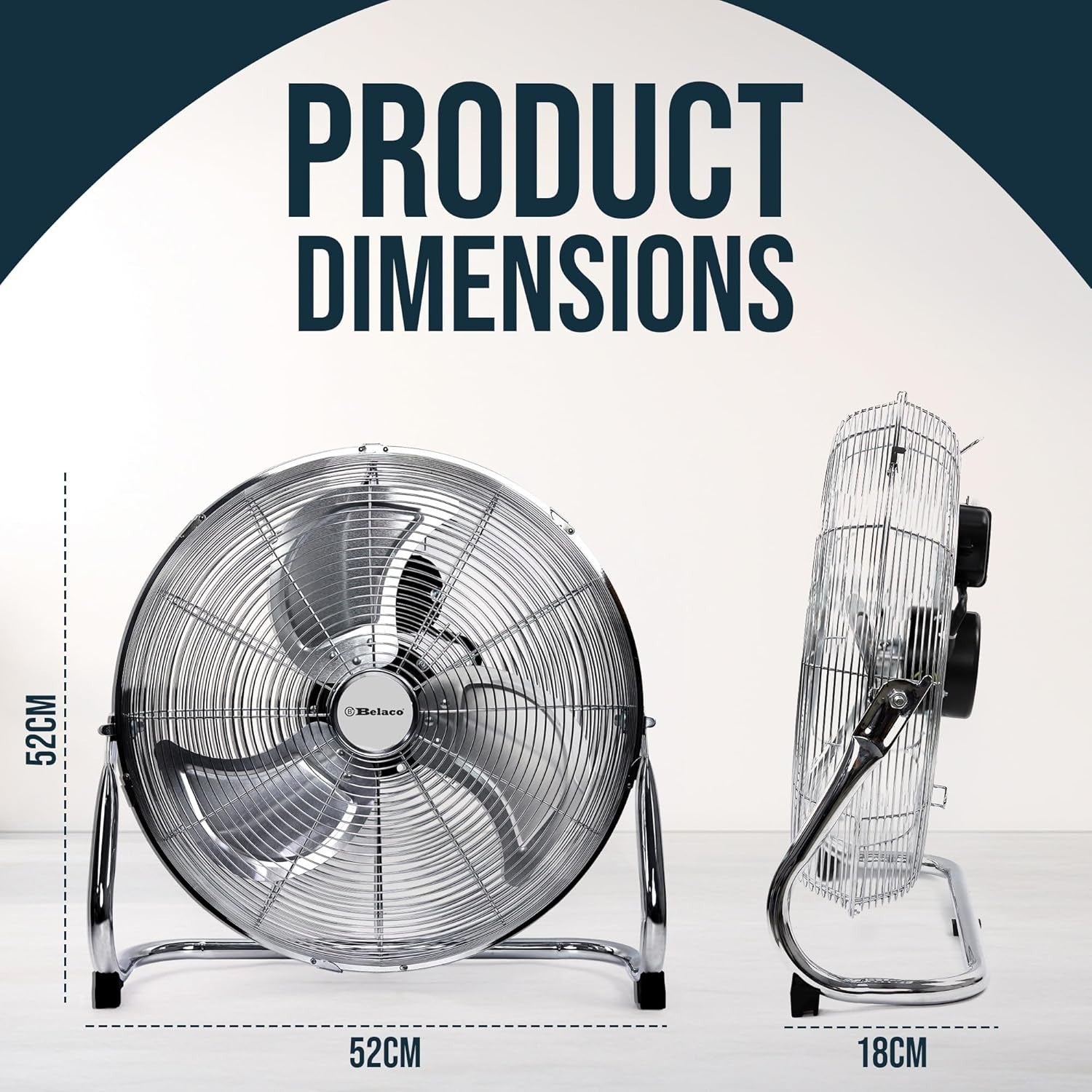 18" Chrome Metal Floor Fan High-Velocity 3-Speed Cooling Desk Floor Fan