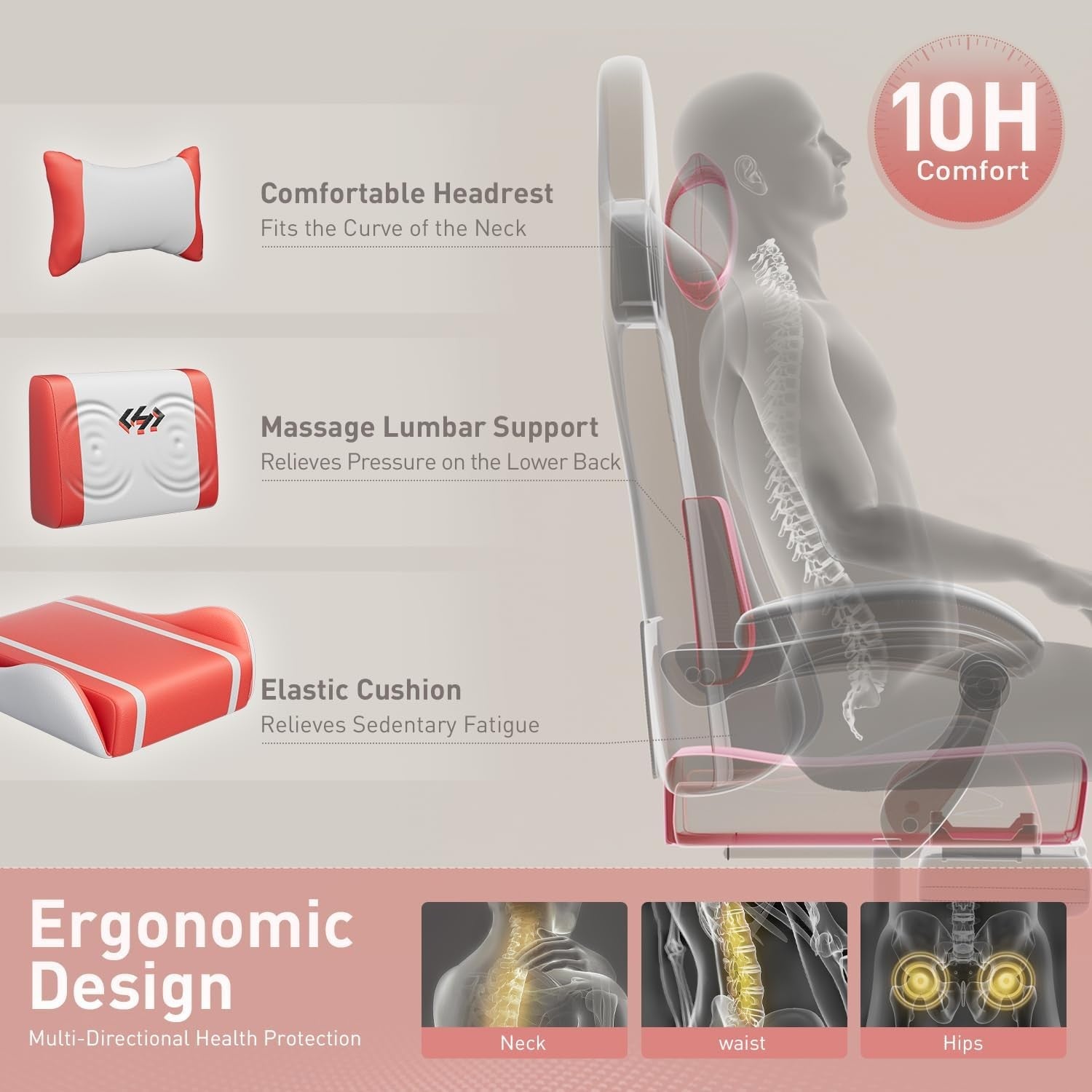 Massage Gaming Chair Recliner w/ Footrest Ergonomic Lumbar