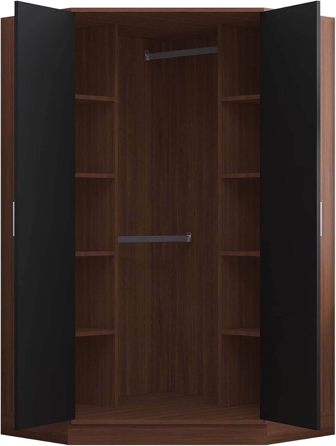 Modern Corner Wardrobe with Black Gloss & Walnut | 2 Doors, 8 Shelves & Rails