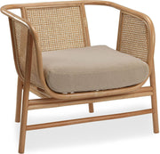 Rattan Accent Armchair with Boucle Cushion Indoor Lounge Chair Natural Cane