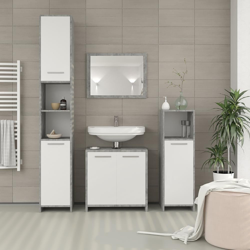 Tall Bathroom Storage Cabinet with Doors & Shelves, Slim 30x190 cm