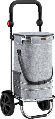 Foldable 3-in-1 Grey Shopping Trolley with Cooler Bag – 56L, 50kg Load