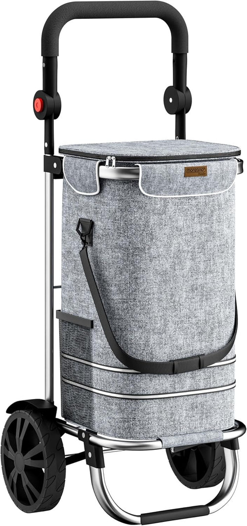 Foldable 3-in-1 Grey Shopping Trolley with Cooler Bag – 56L, 50kg Load