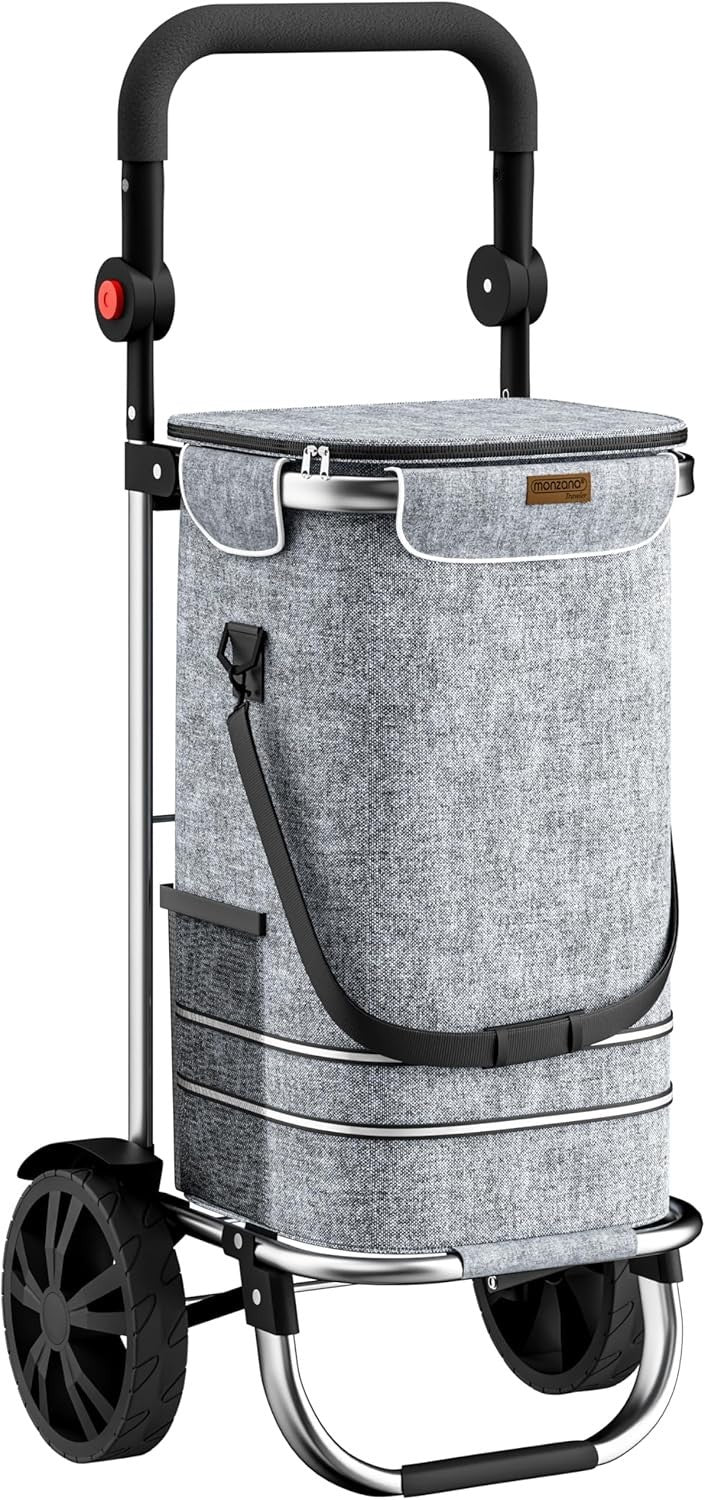 Foldable 3-in-1 Grey Shopping Trolley with Cooler Bag – 56L, 50kg Load