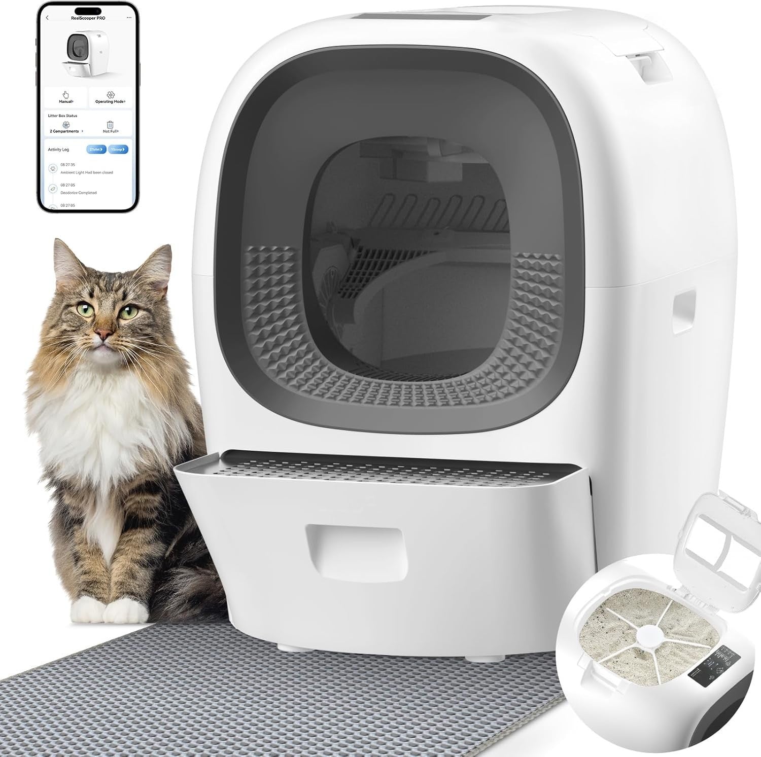 80L Self Cleaning Cat Litter Box Auto Refill 5G WiFi Multi Cat