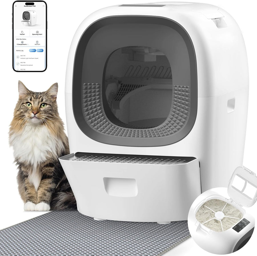 80L Self Cleaning Cat Litter Box Auto Refill 5G WiFi Multi Cat