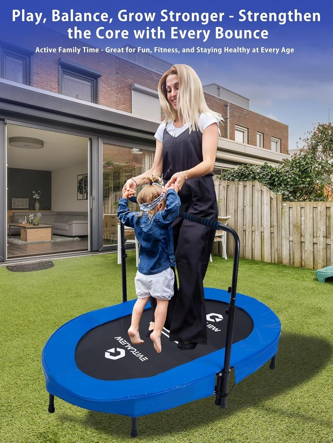 Foldable Oval Indoor Trampoline Quiet Rebounder Handle 150KG