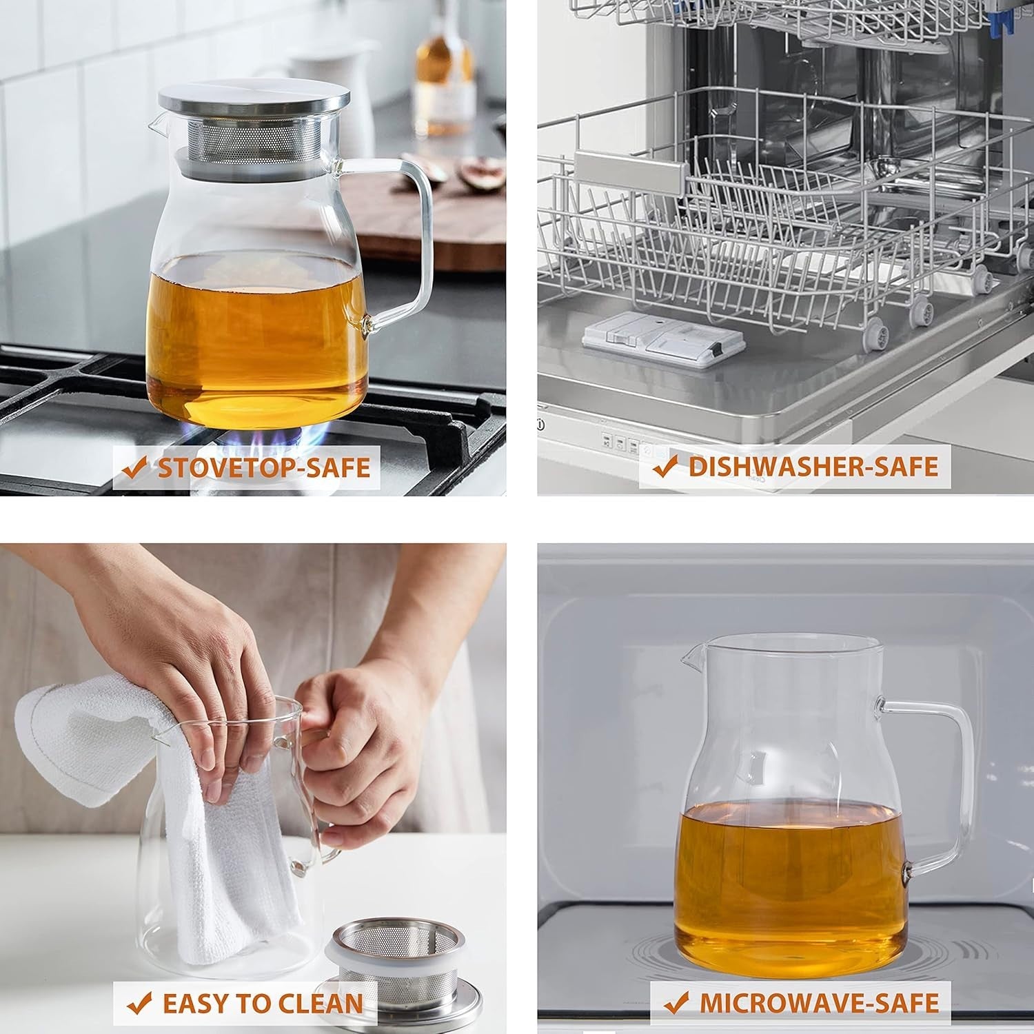 Glass Teapot 800ml Stovetop Safe Tea Pot w/ Stainless Steel Filter Lid