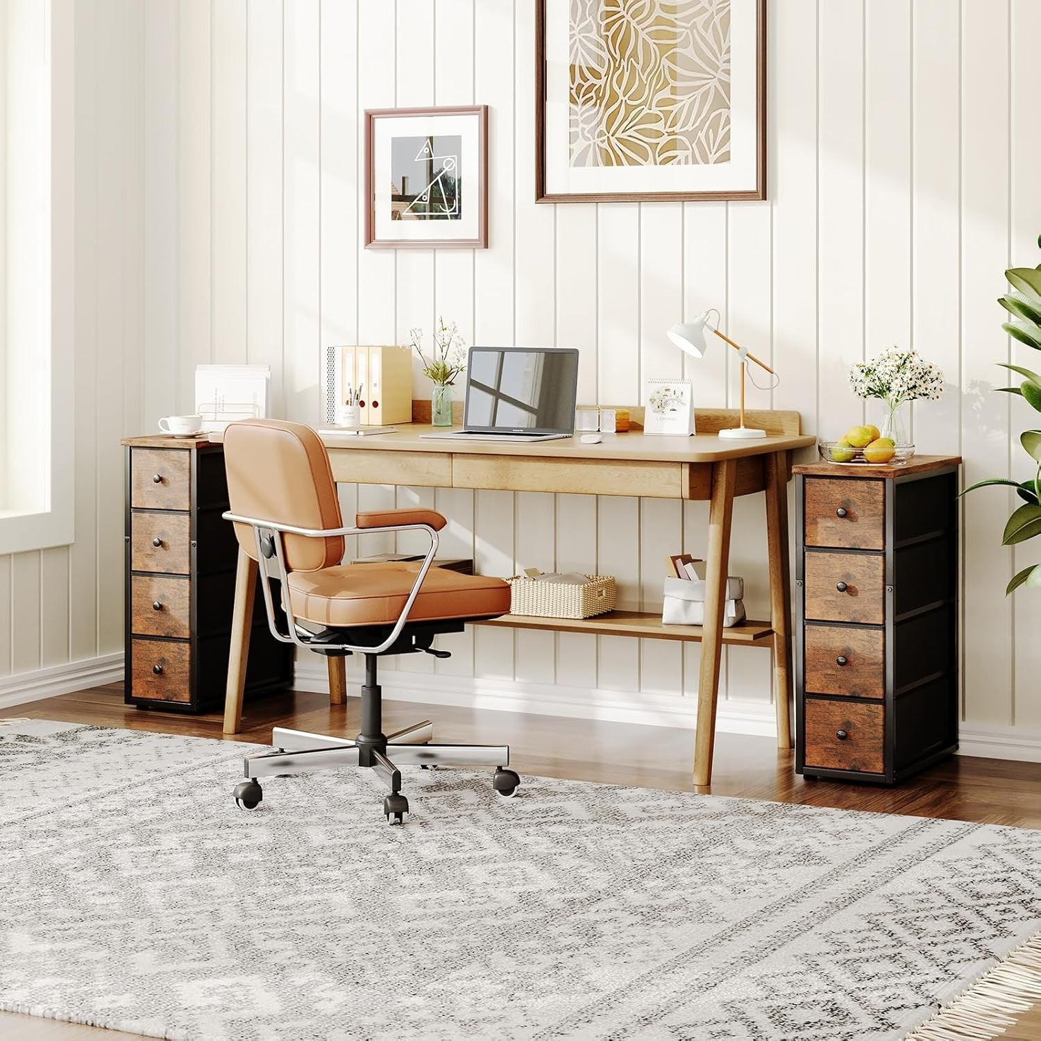 Tall Slim 5 Drawer Storage Cabinet Wood Top Narrow Bedroom Hallway Brown