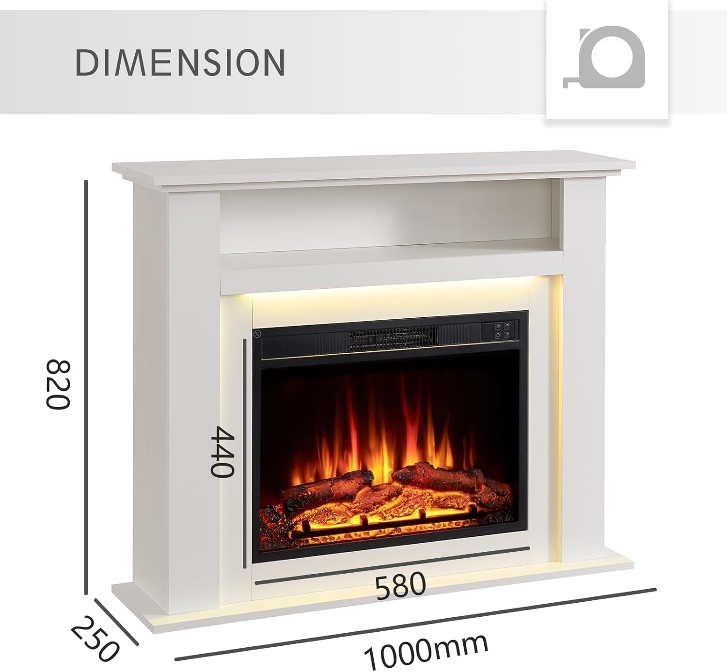 Electric Fireplace Suite Heater White 39” LED Flame Freestanding Fire